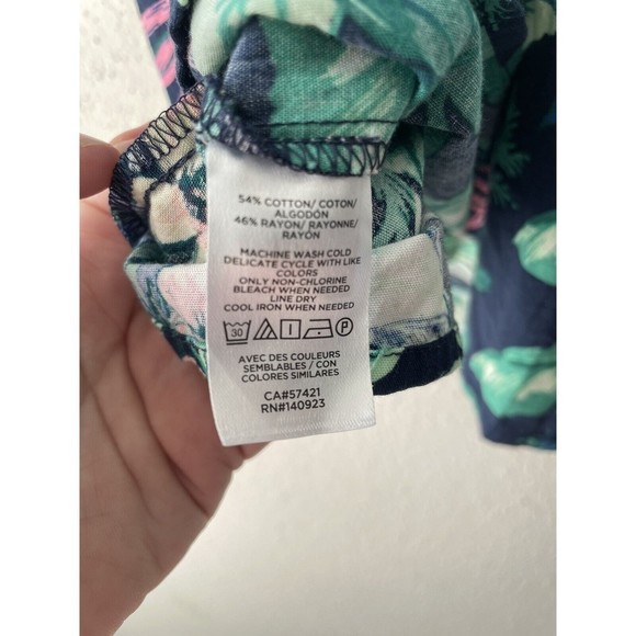 Loft Tropical Print Cap Sleeve Blouse Cotton Size M Green And Blue - Picture 7 of 7